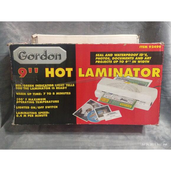 GORDON 9" HOT LAMINATOR 92499 and Gordon Pouch Laminate, 9 X 11 X 1/2”, 9 PCs - Picture 1 of 5